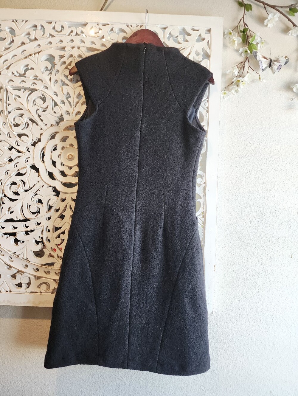 ZARA 100% WOOL HIGH NECKLINE SLEVELESS MINIBL DRESS BACK ZIPPER SIZE MEDIUM - Picture 15 of 16